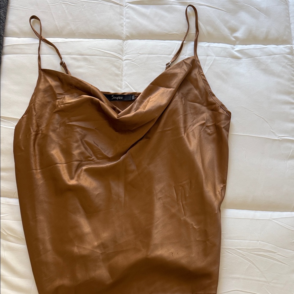 Simple Brown Satin Camisole Top